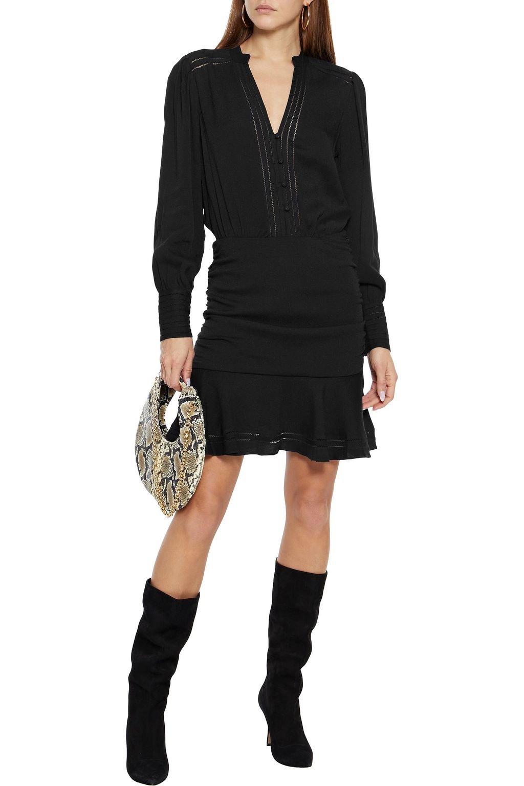 VERONICA BEARD Jasper lattice-trimmed gathered crepe mini dress