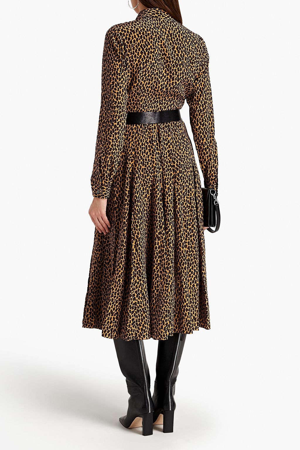 MICHAEL KORS COLLECTION Pleated leopard-print silk crepe de chine midi shirt dress