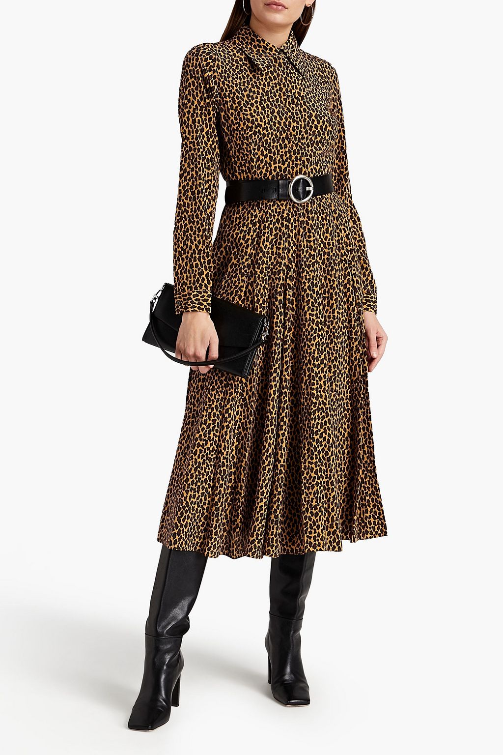 MICHAEL KORS COLLECTION Pleated leopard-print silk crepe de chine midi shirt dress