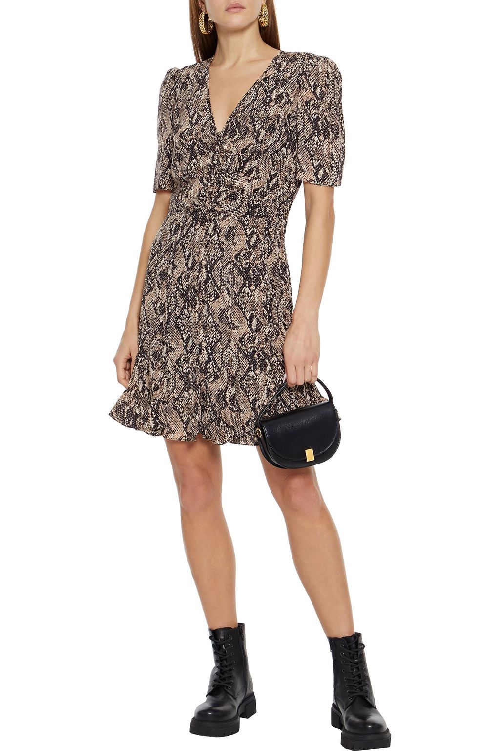 VERONICA BEARD Ried button-detailed snake-print silk-crepe mini dress