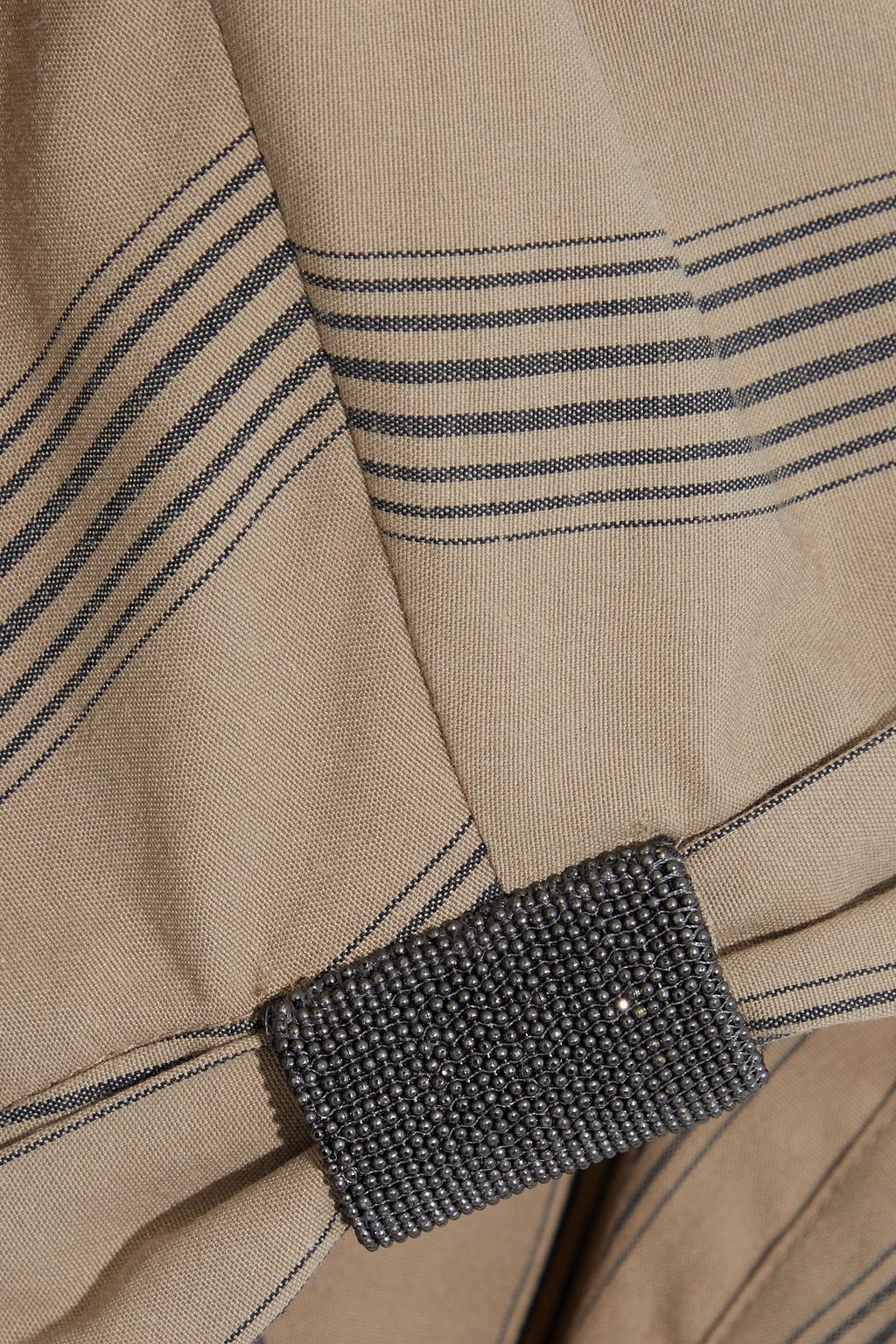 BRUNELLO CUCINELLI Wrap-effect bead-embellished striped cotton-blend midi dress