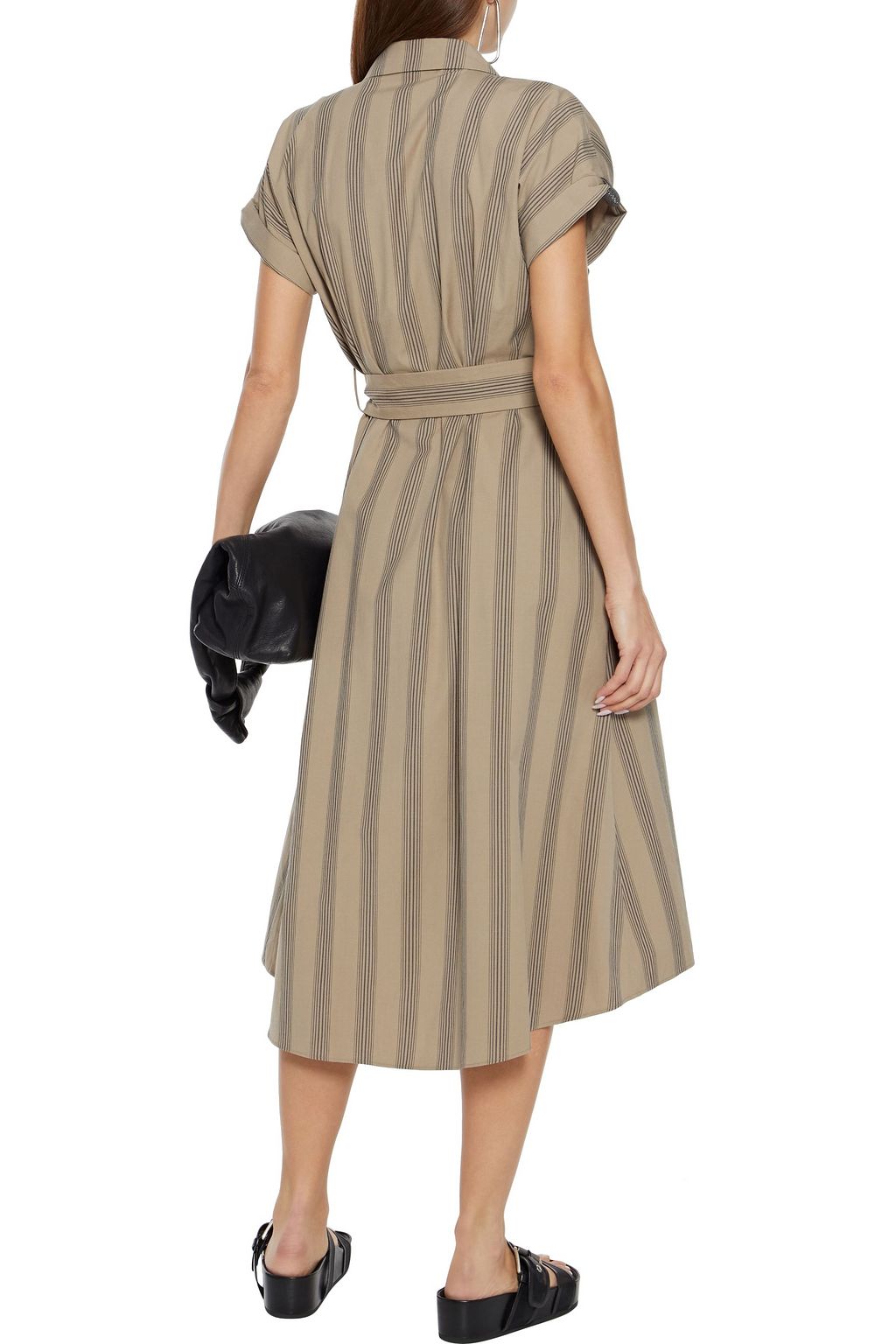 BRUNELLO CUCINELLI Wrap-effect bead-embellished striped cotton-blend midi dress
