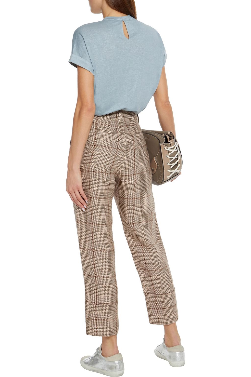 BRUNELLO CUCINELLI Cropped Prince of Wales checked linen straight-leg pants