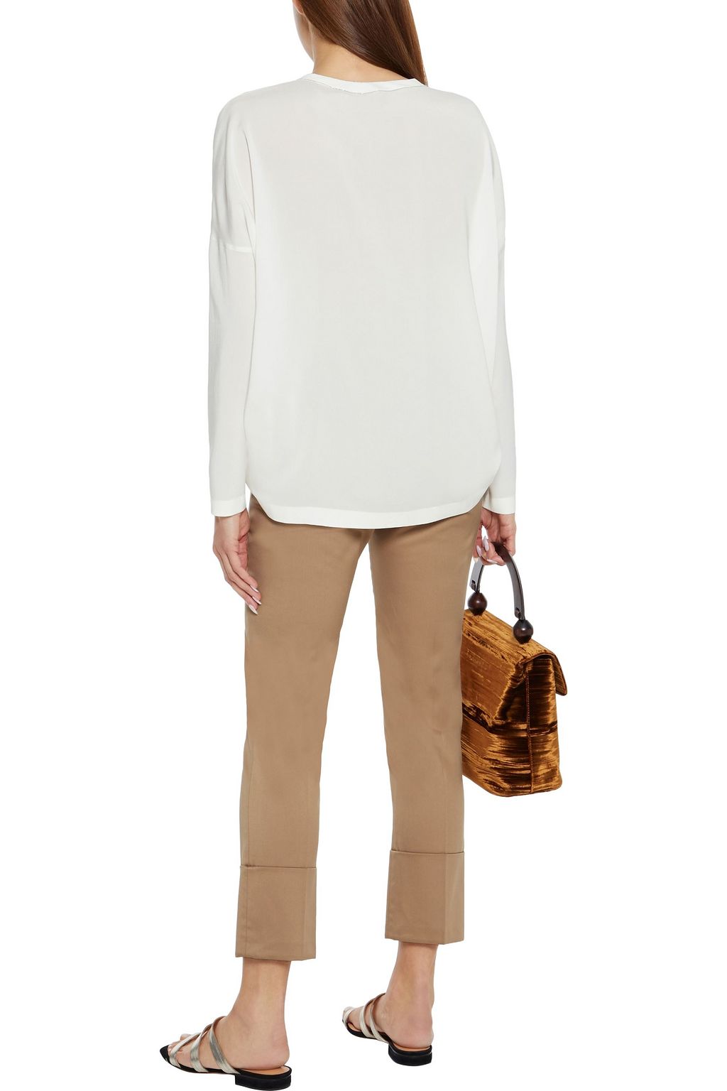 BRUNELLO CUCINELLI Cropped bead-embellished cotton-blend sateen slim-leg pants