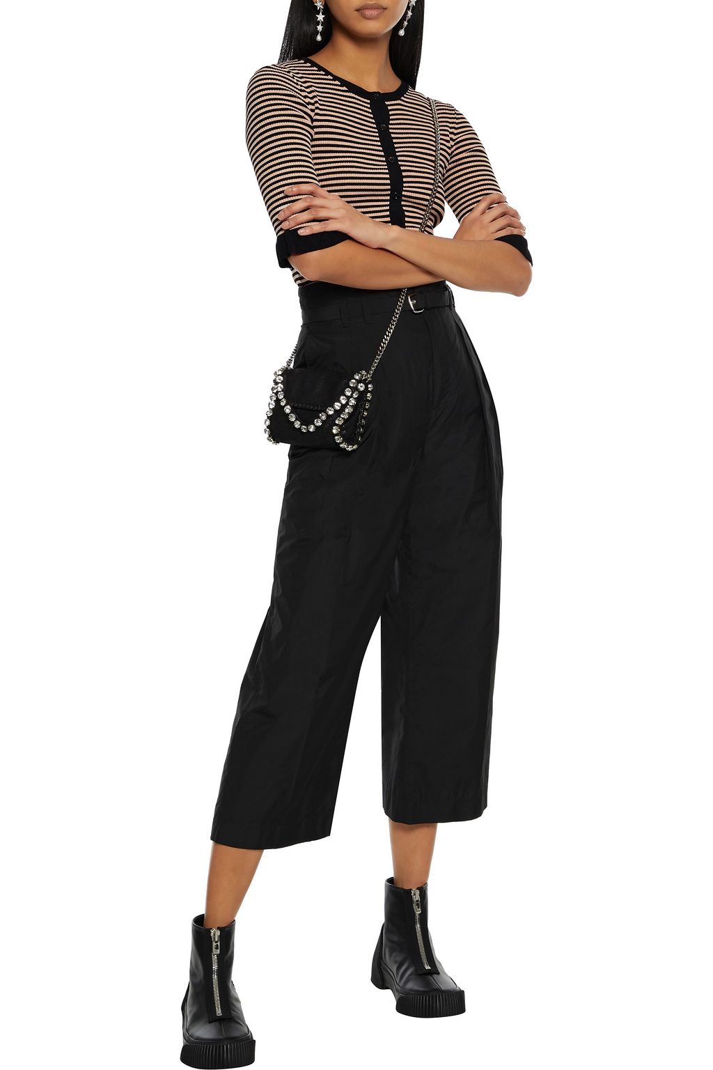 REDVALENTINO Cropped belted shell wide-leg pants