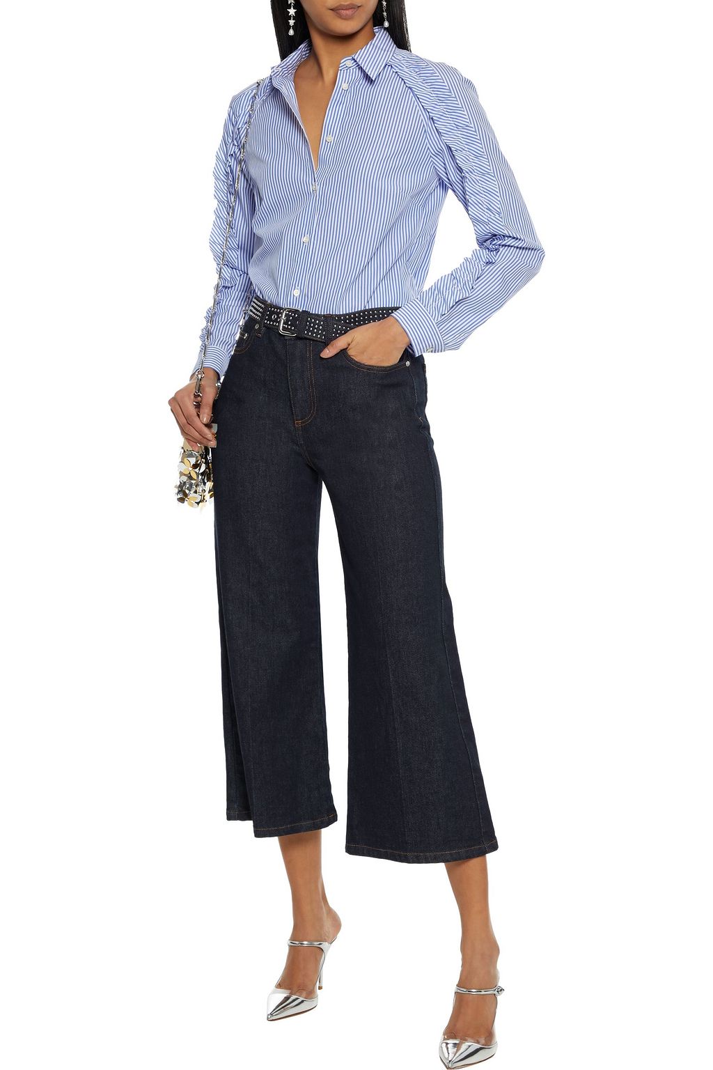 REDVALENTINO Cropped belted high-rise wide-leg jeans