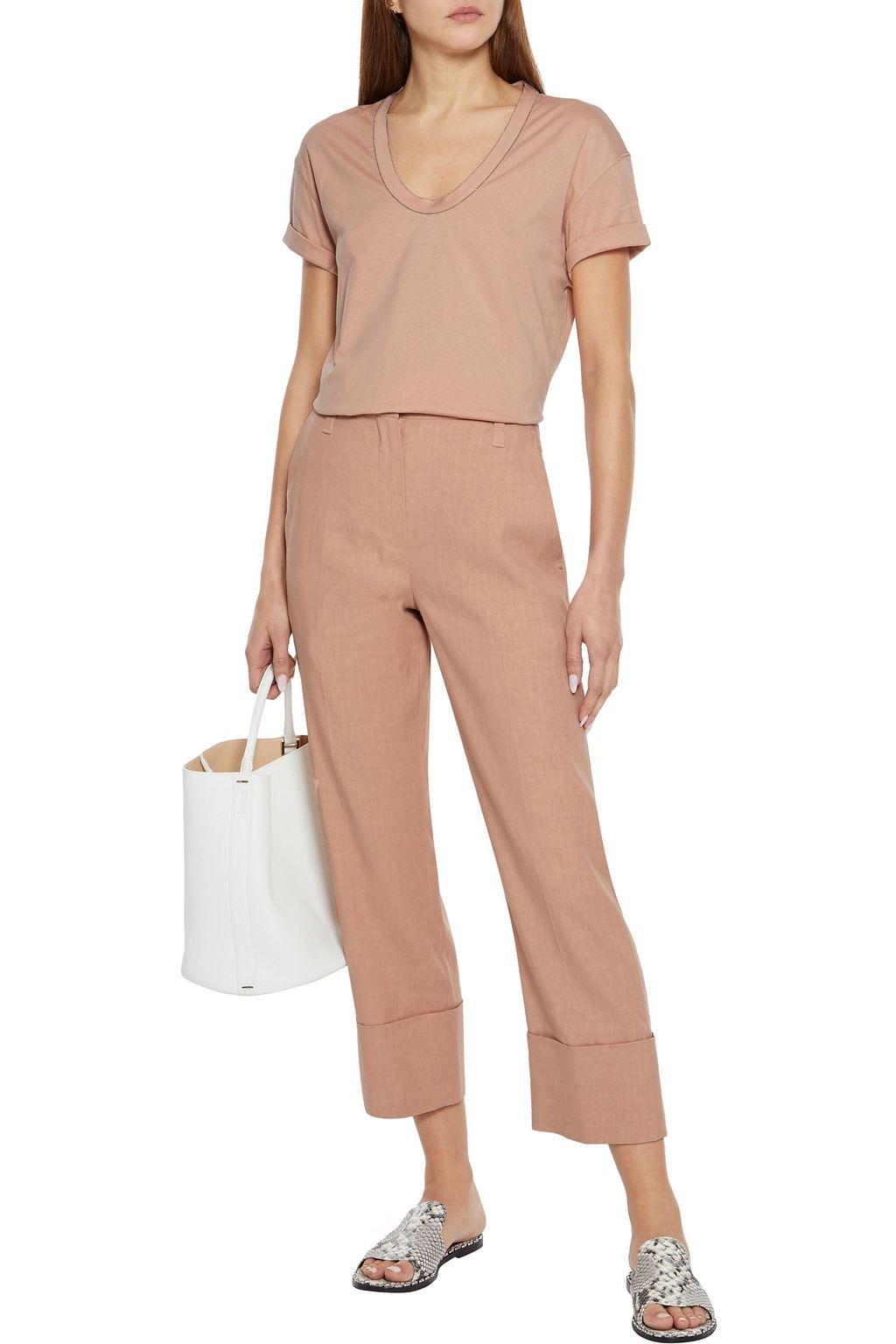 BRUNELLO CUCINELLI Cropped Hose mit geradem Bein aus Twill aus einer Leinenmischung