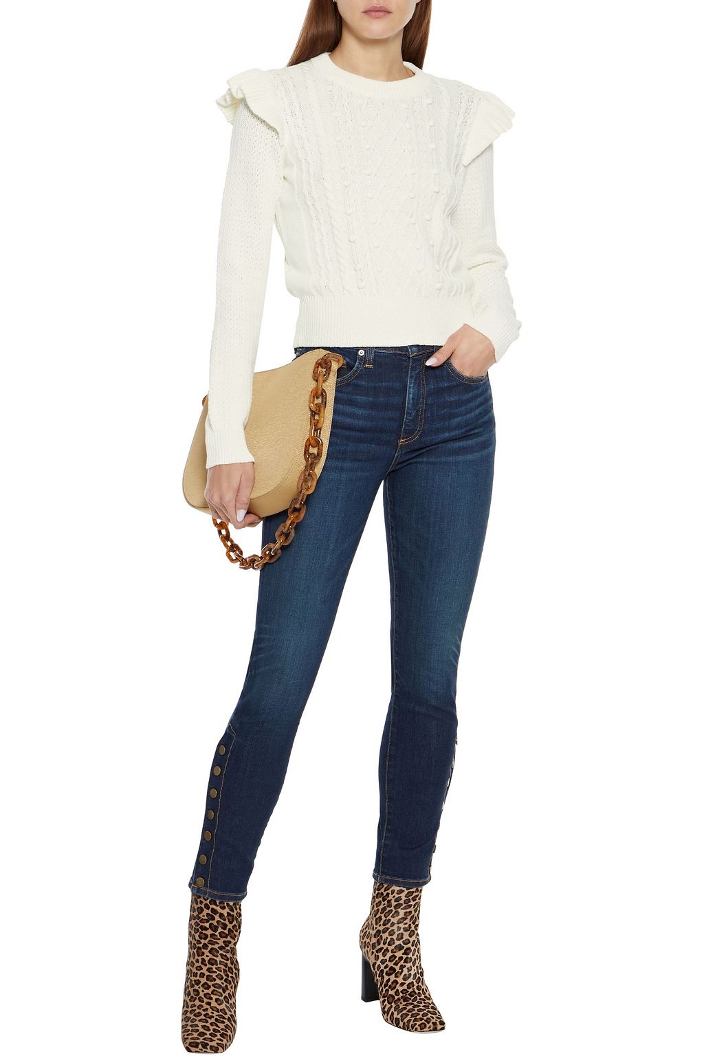 VERONICA BEARD Earl ruffled cable-knit cotton-blend sweater