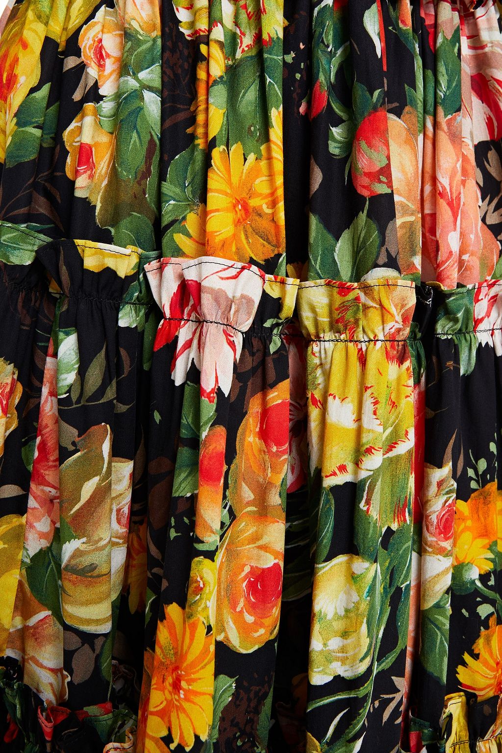 DOLCE&GABBANA Off-the-shoulder tiered floral-print cotton-poplin midi dress