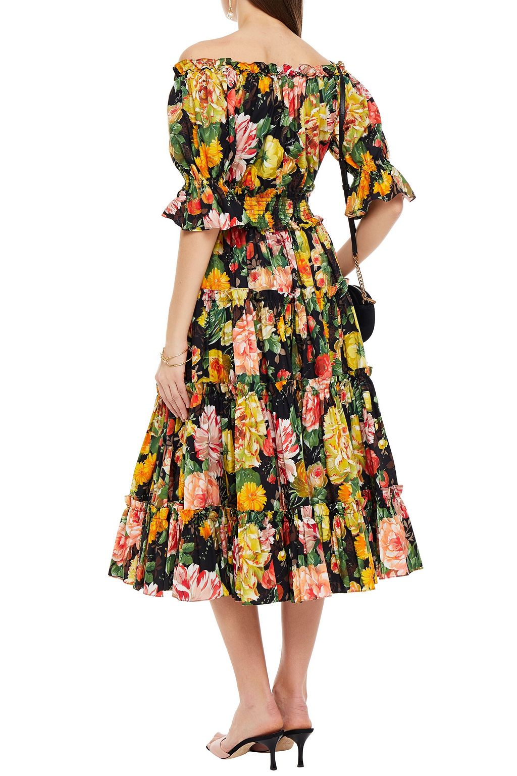 DOLCE&GABBANA Off-the-shoulder tiered floral-print cotton-poplin midi dress