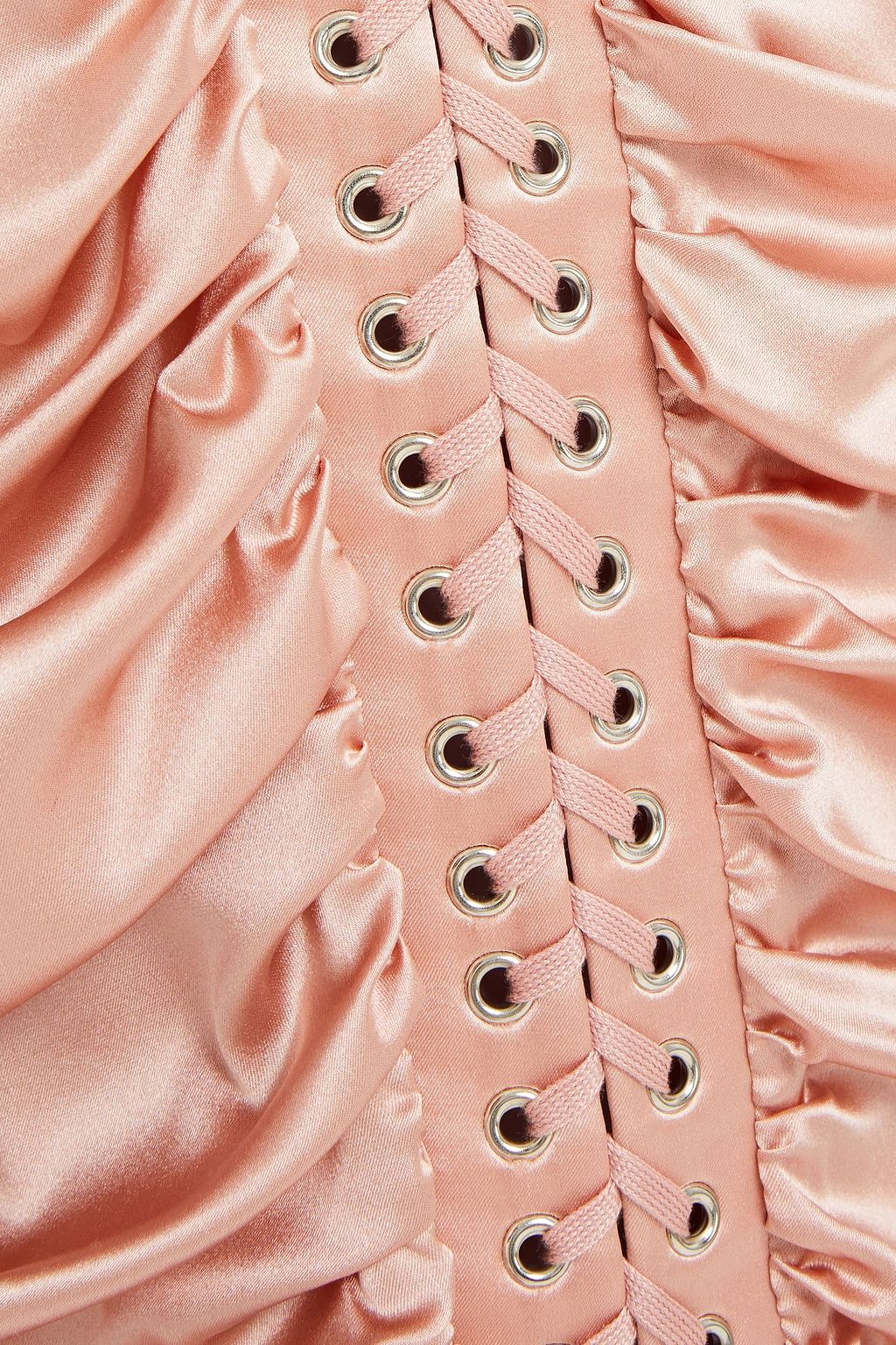 DOLCE&GABBANA Lace-up ruched silk-blend satin midi dress