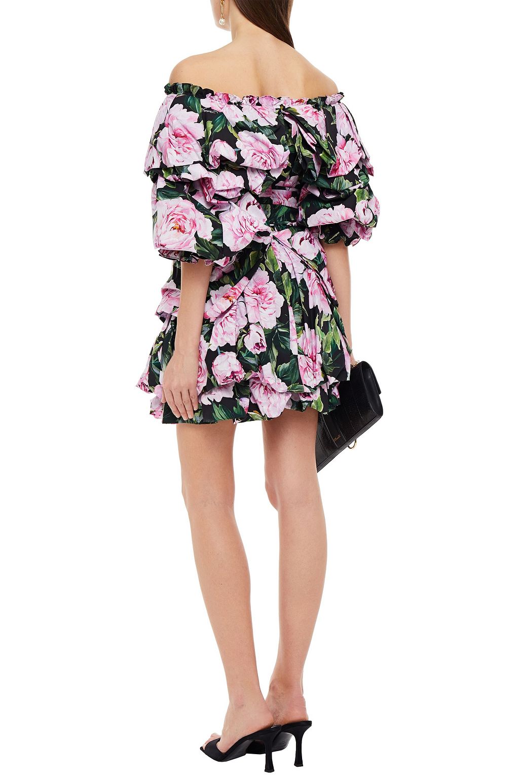 DOLCE&GABBANA Off-the-shoulder ruffled floral-print cotton-poplin mini dress