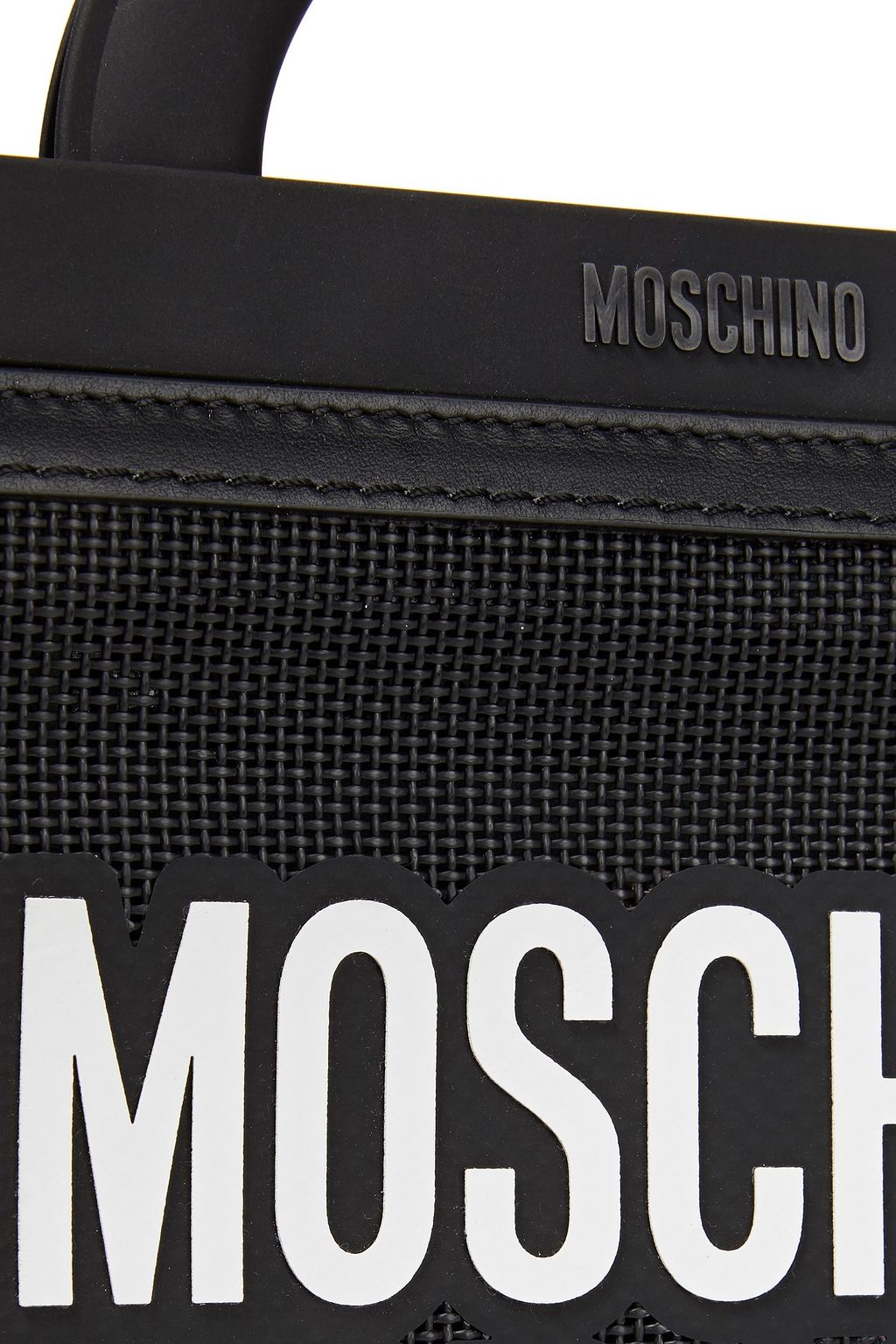 MOSCHINO Leather and PVC-trimmed printed mesh tote