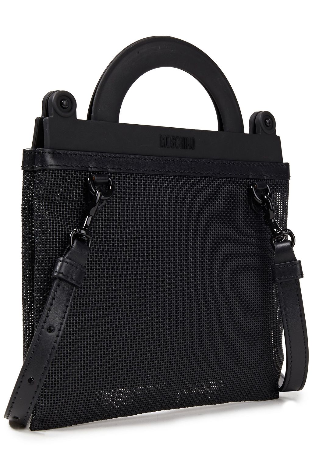 MOSCHINO Leather and PVC-trimmed printed mesh tote