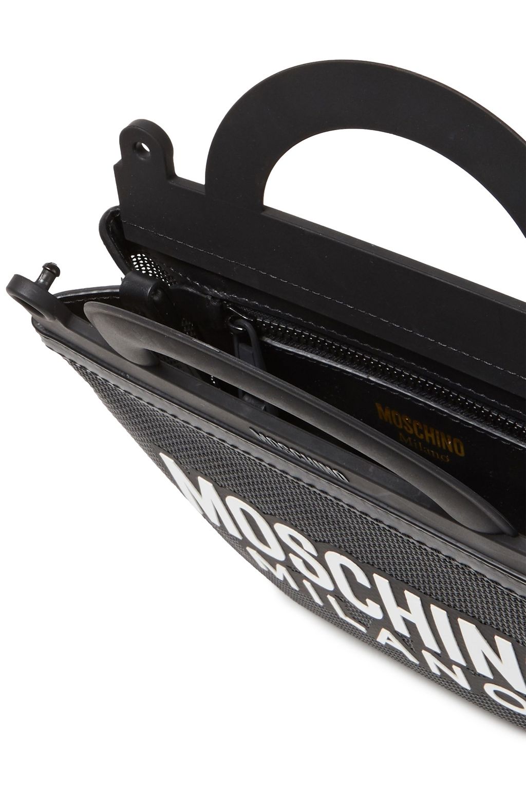 MOSCHINO Leather and PVC-trimmed printed mesh tote