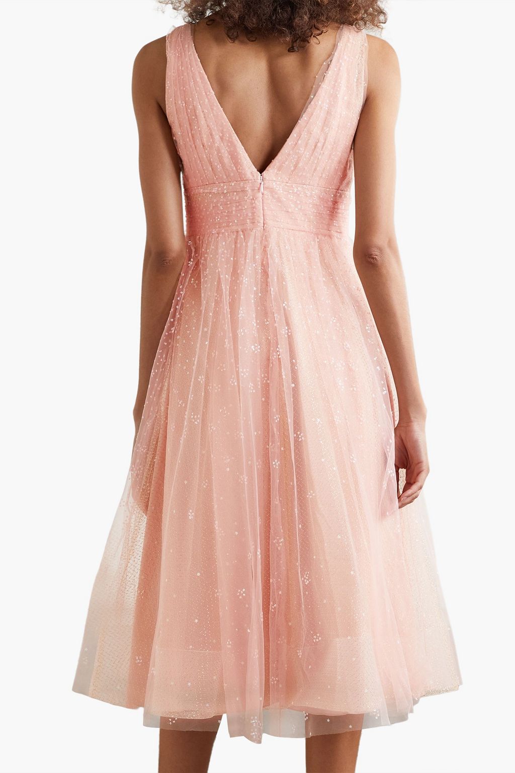 MARCHESA NOTTE 시퀸 장식 튤 미디 드레스