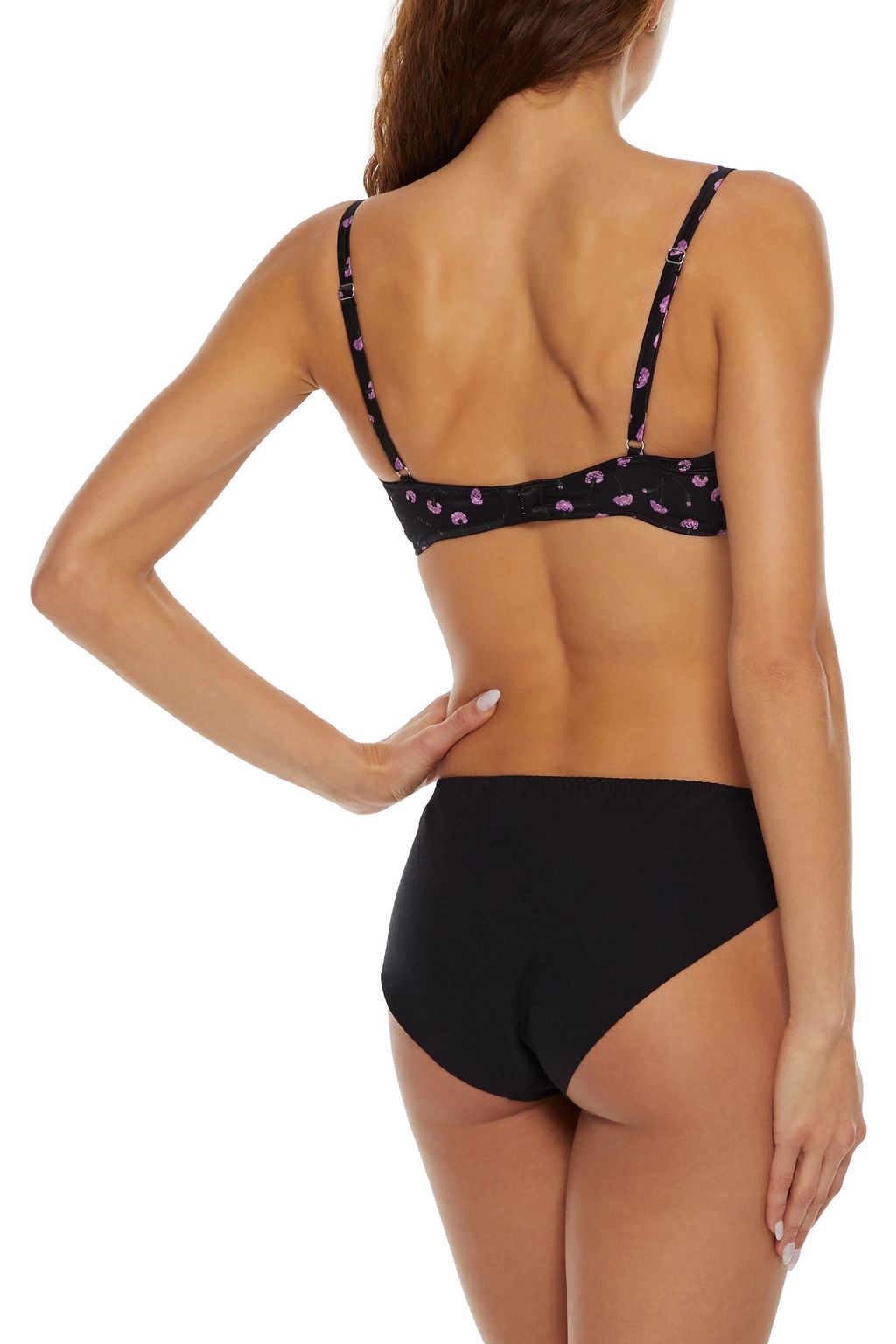 FLEUR DU MAL James lace-trimmed floral-print stretch-silk satin underwired bra