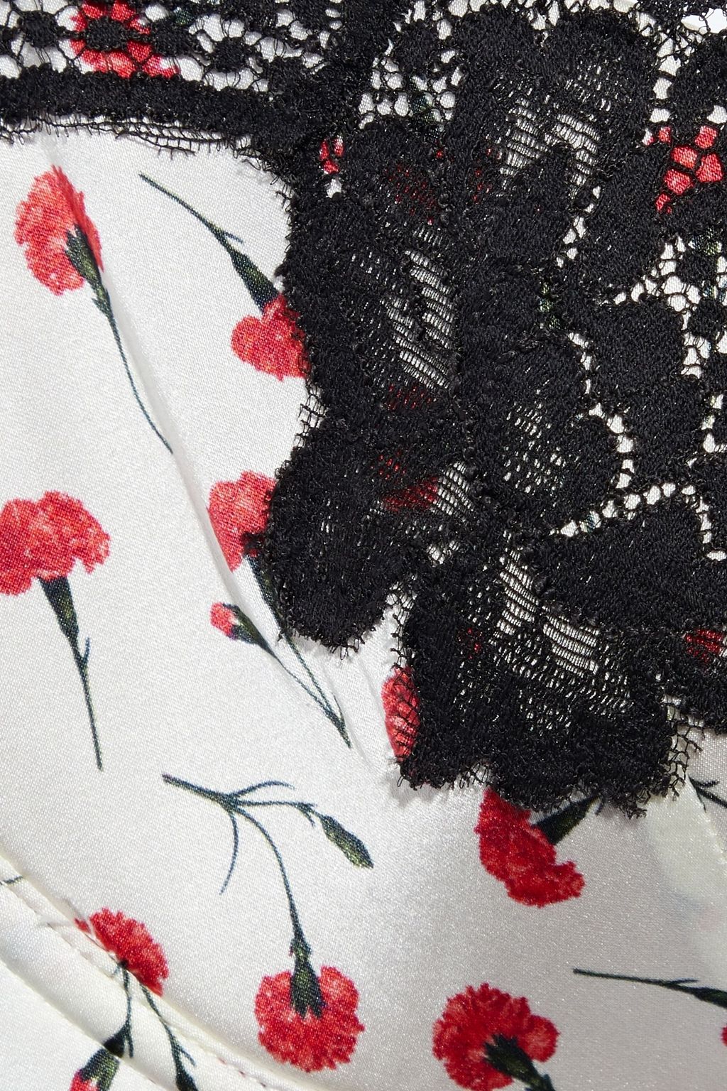 FLEUR DU MAL James lace-trimmed floral-print stretch-silk satin underwired bra