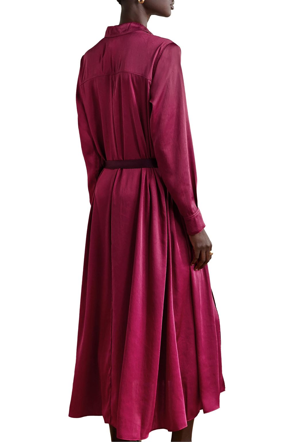 FORTE_FORTE Belted canvas-trimmed crinkled-satin midi dress
