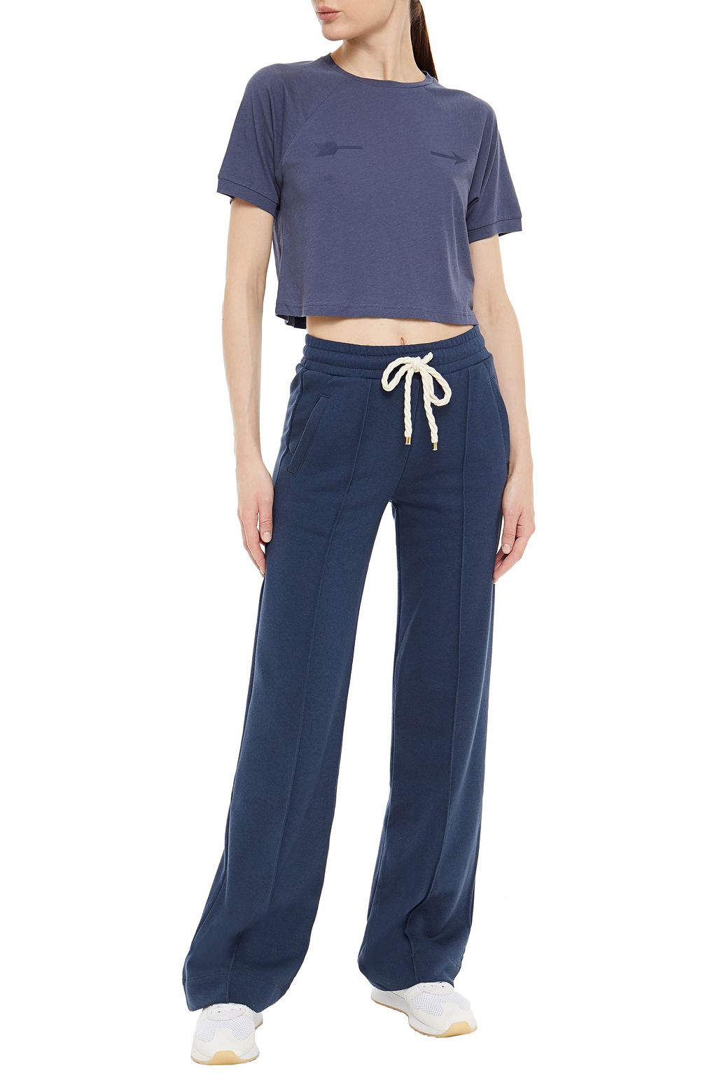 THE UPSIDE Cropped printed cotton and linen-blend jersey T-shirt