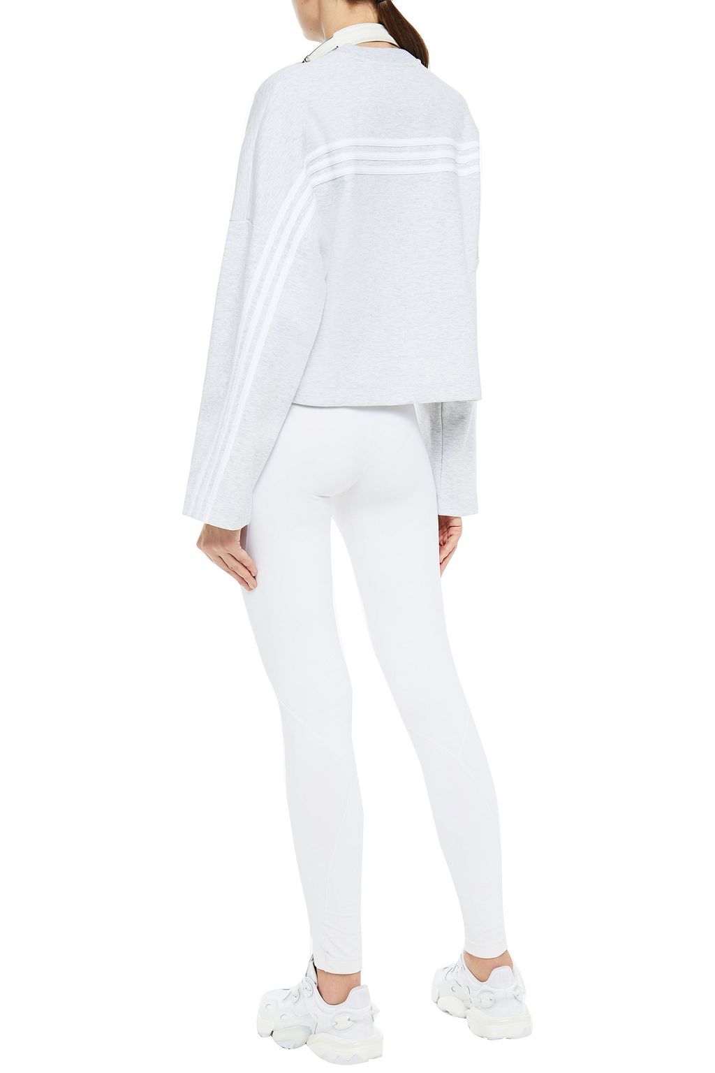 ADIDAS Striped mélange cotton-blend jersey sweatshirt
