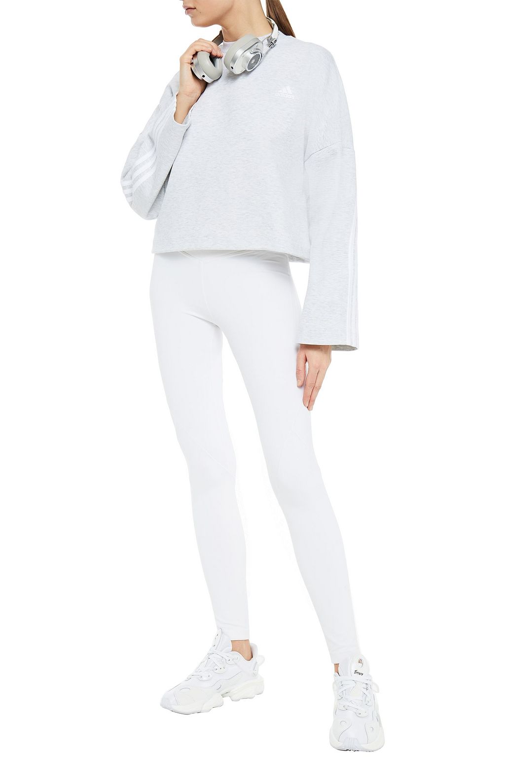 ADIDAS Striped mélange cotton-blend jersey sweatshirt