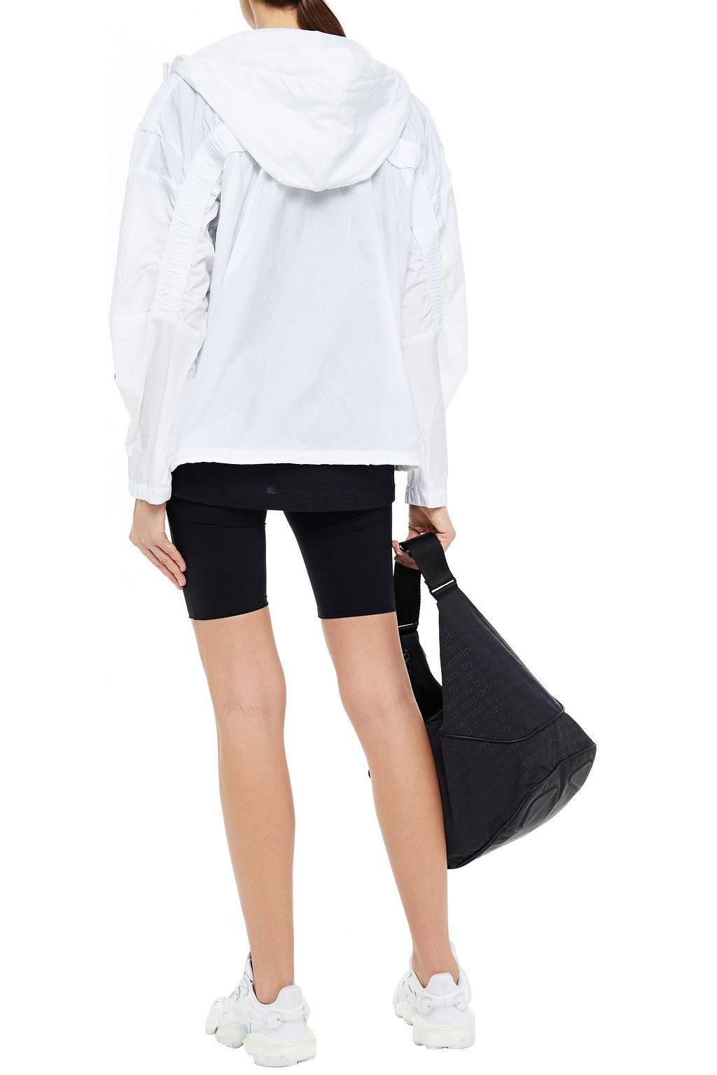 ADIDAS Mesh-trimmed crinkled-shell hooded jacket