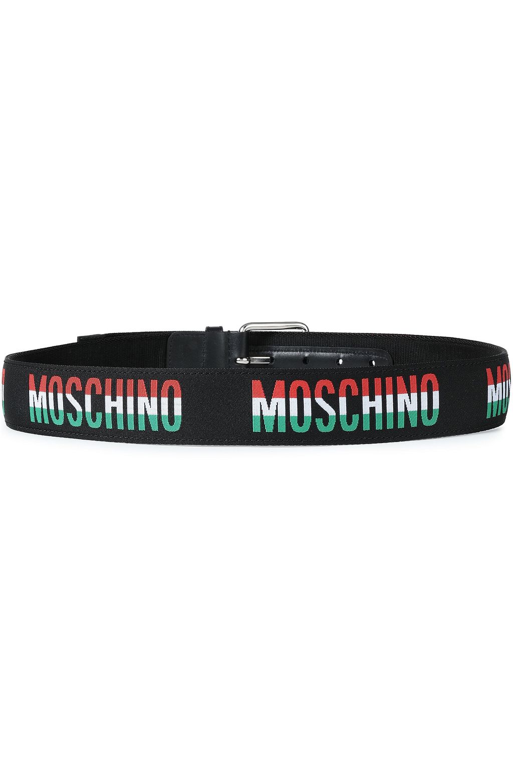MOSCHINO Leather-trimmed jacquard belt