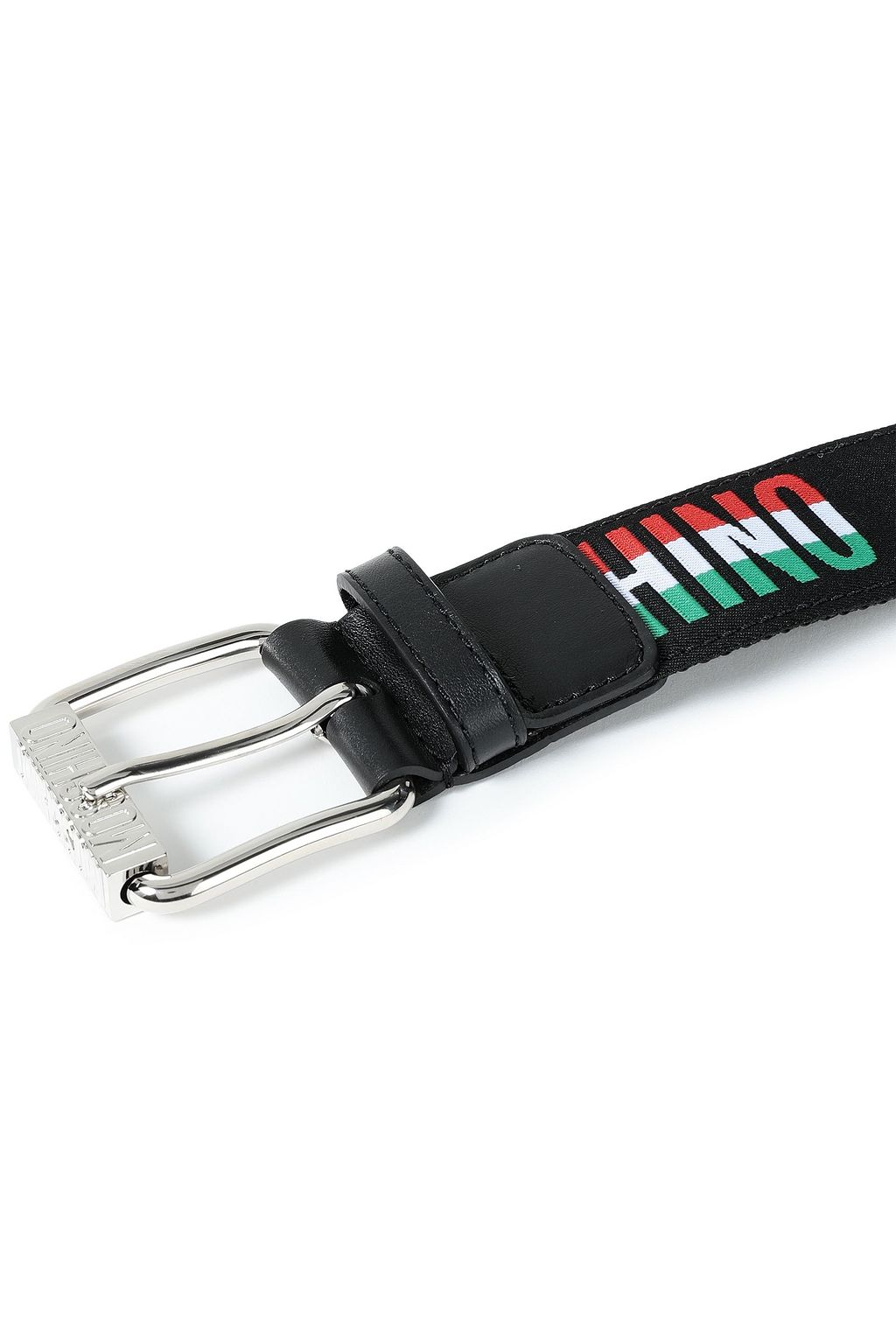 MOSCHINO Leather-trimmed jacquard belt
