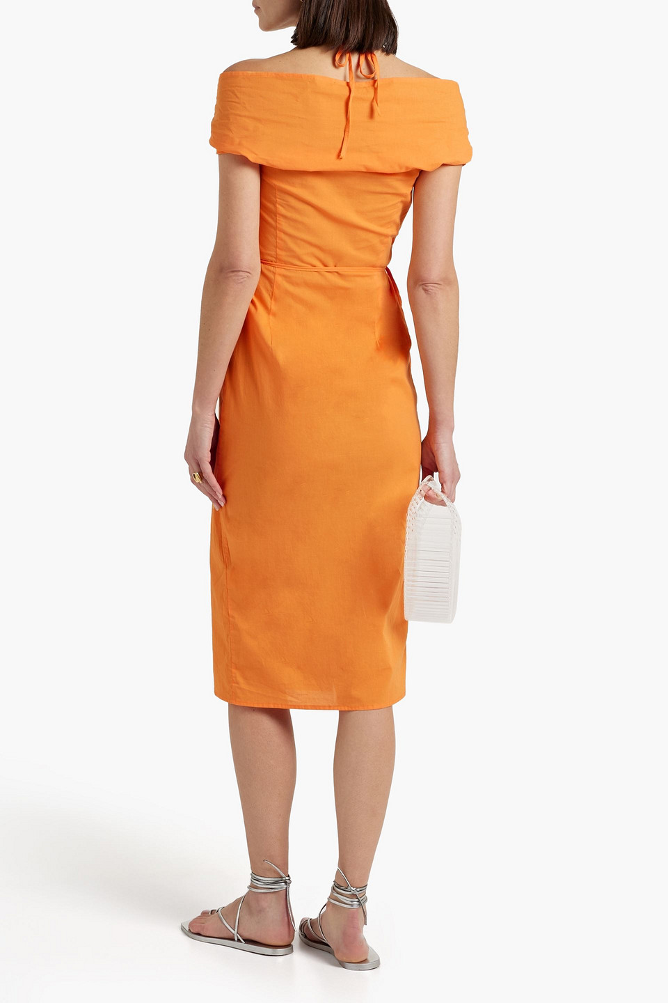 Shop Ioannes Romeo Cold-shoulder Cotton Midi Wrap Dress In Orange