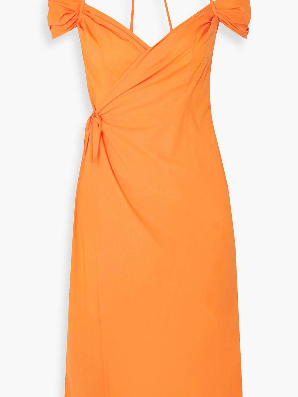 romeo cold-shoulder cotton midi wrap dress