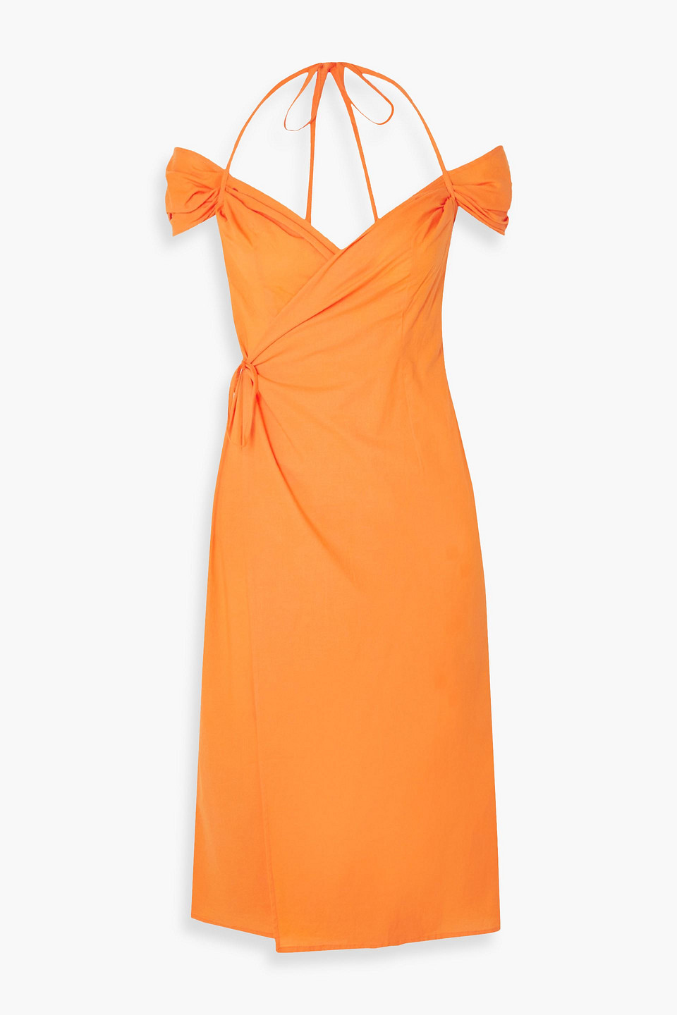 Ioannes Romeo Gathered Cotton-broadcloth Wrap Dress In Orange