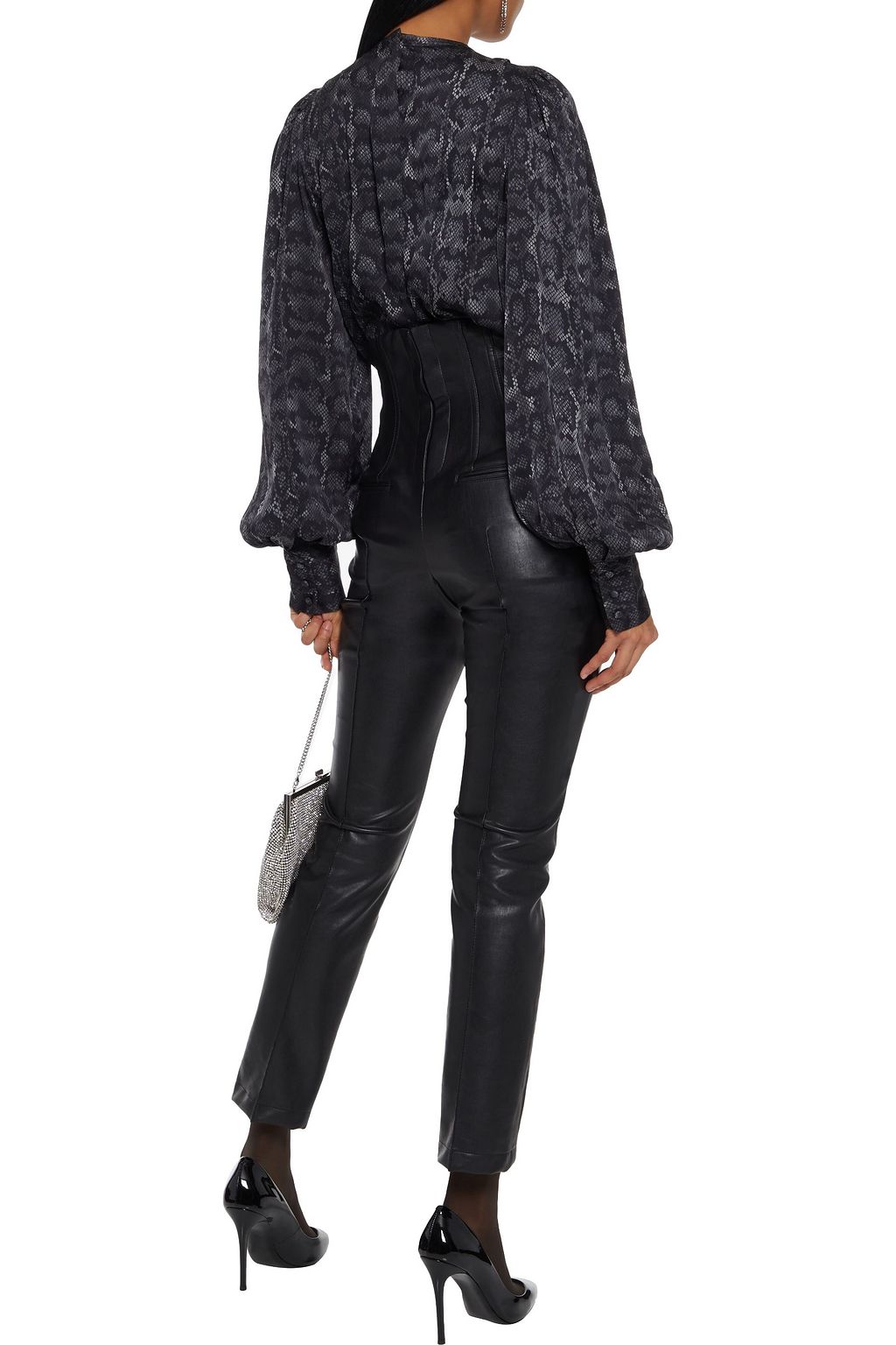 ANINE BING Snake-print silk-blend cady blouse