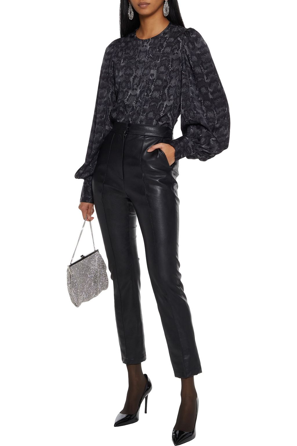 ANINE BING Snake-print silk-blend cady blouse