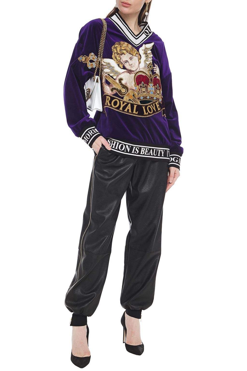 DOLCE&GABBANA 装飾付き 刺繍入り コットンベルベット スウェットシャツ
