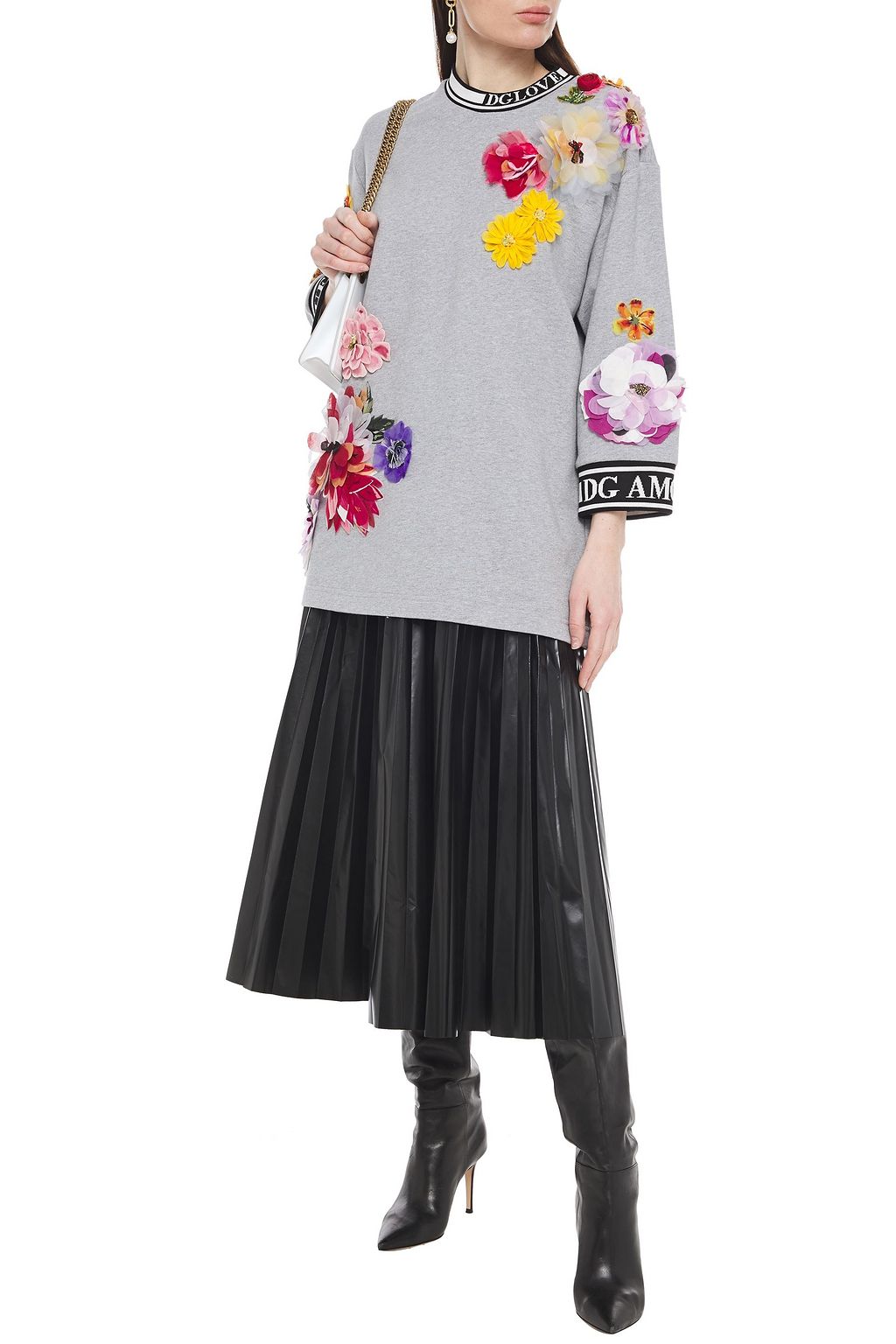 DOLCE&GABBANA سويت شيرت مصنوع من قطن تيري فرنسي مطاطي مُزيّن بزخارف الأزهار
