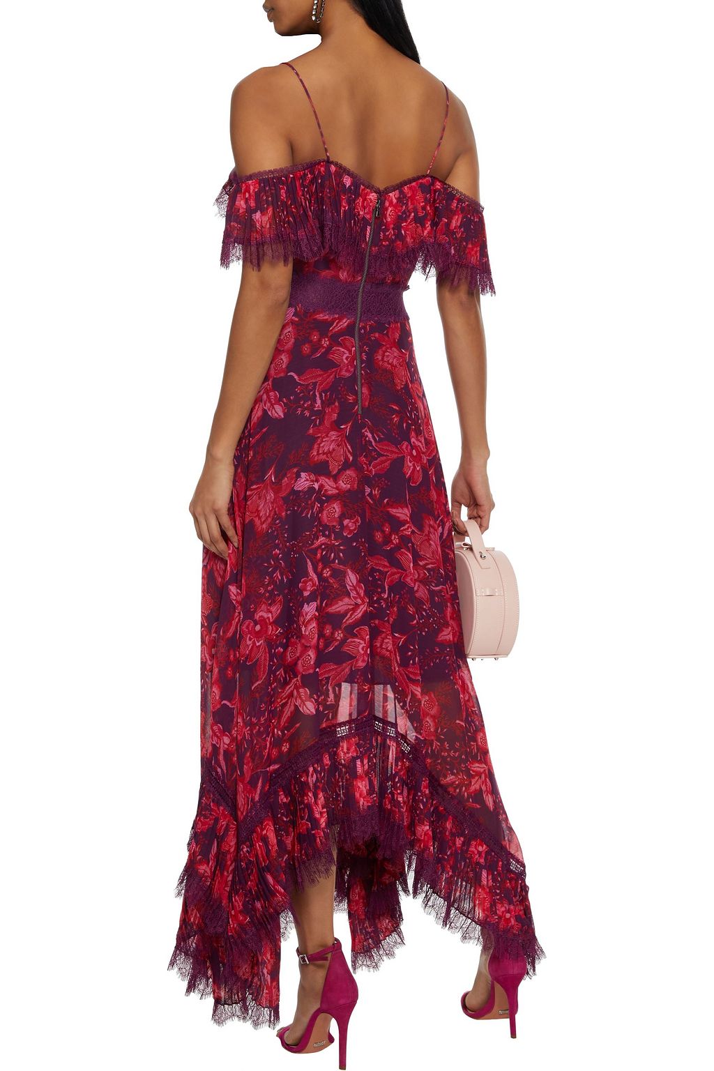 ALICE + OLIVIA Harper cold-shoulder lace-trimmed floral-print georgette midi dress
