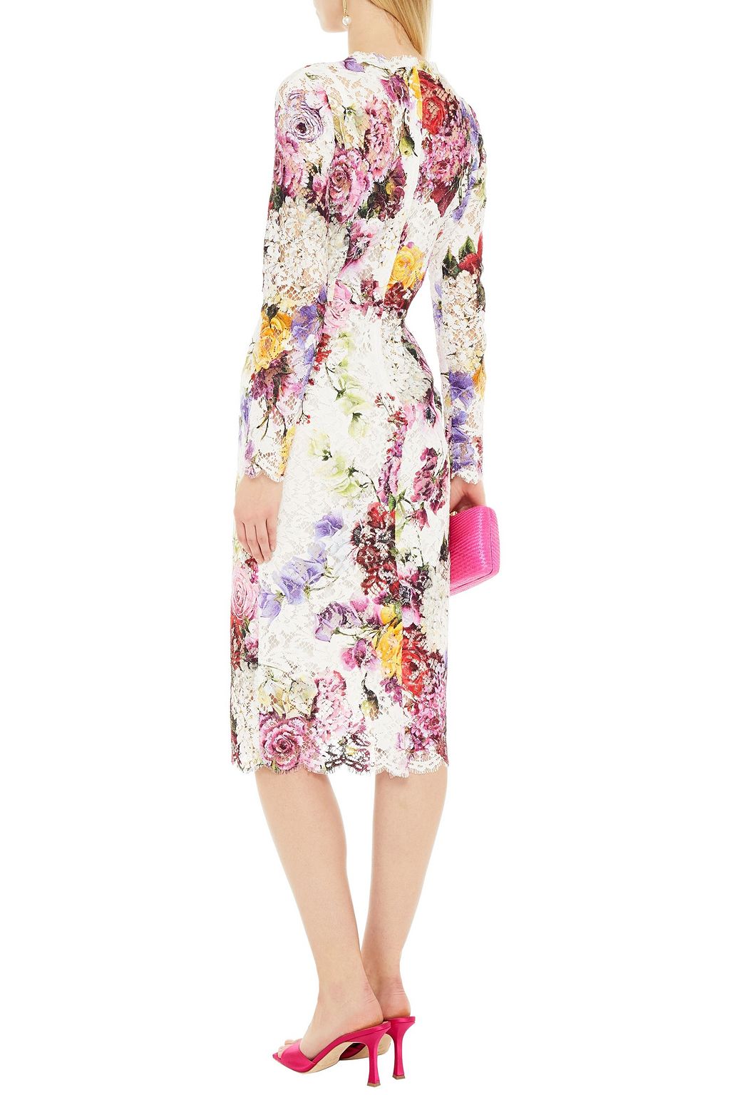 DOLCE&GABBANA フローラルプリント コットン混レース ワンピース