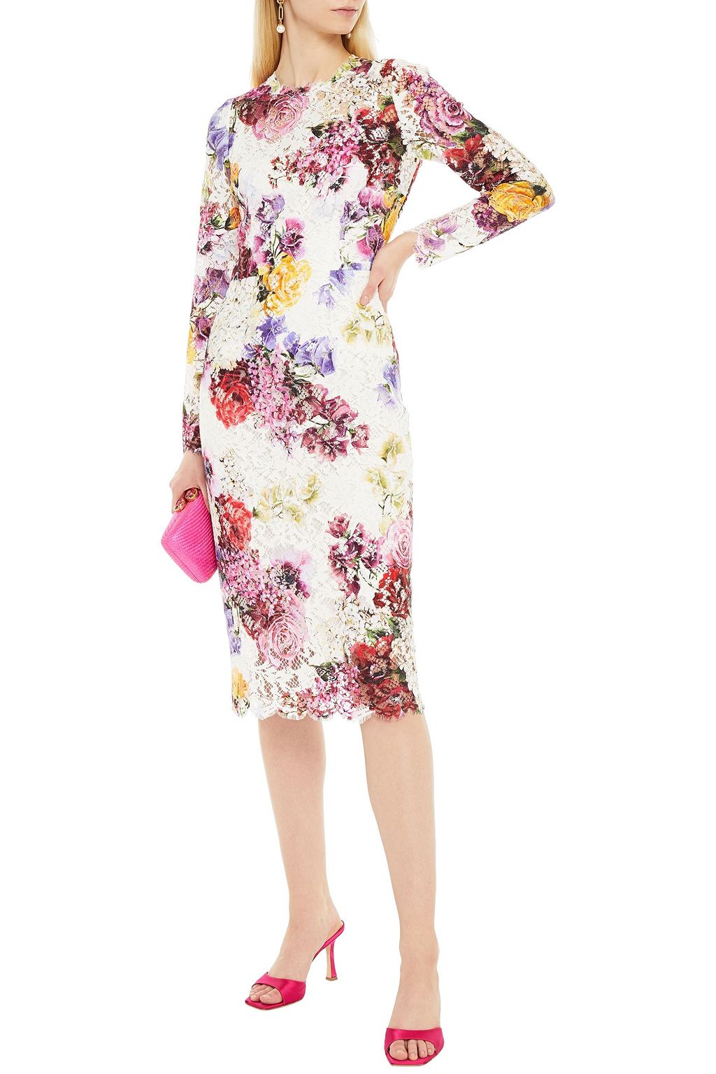 DOLCE&GABBANA フローラルプリント コットン混レース ワンピース