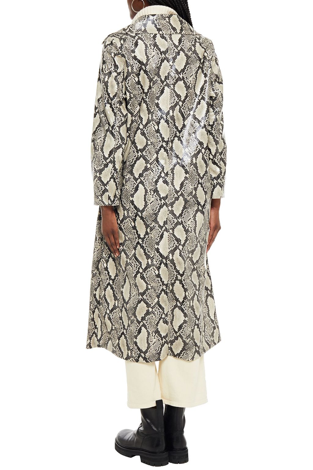 STAND STUDIO Mollie faux snake-effect leather coat