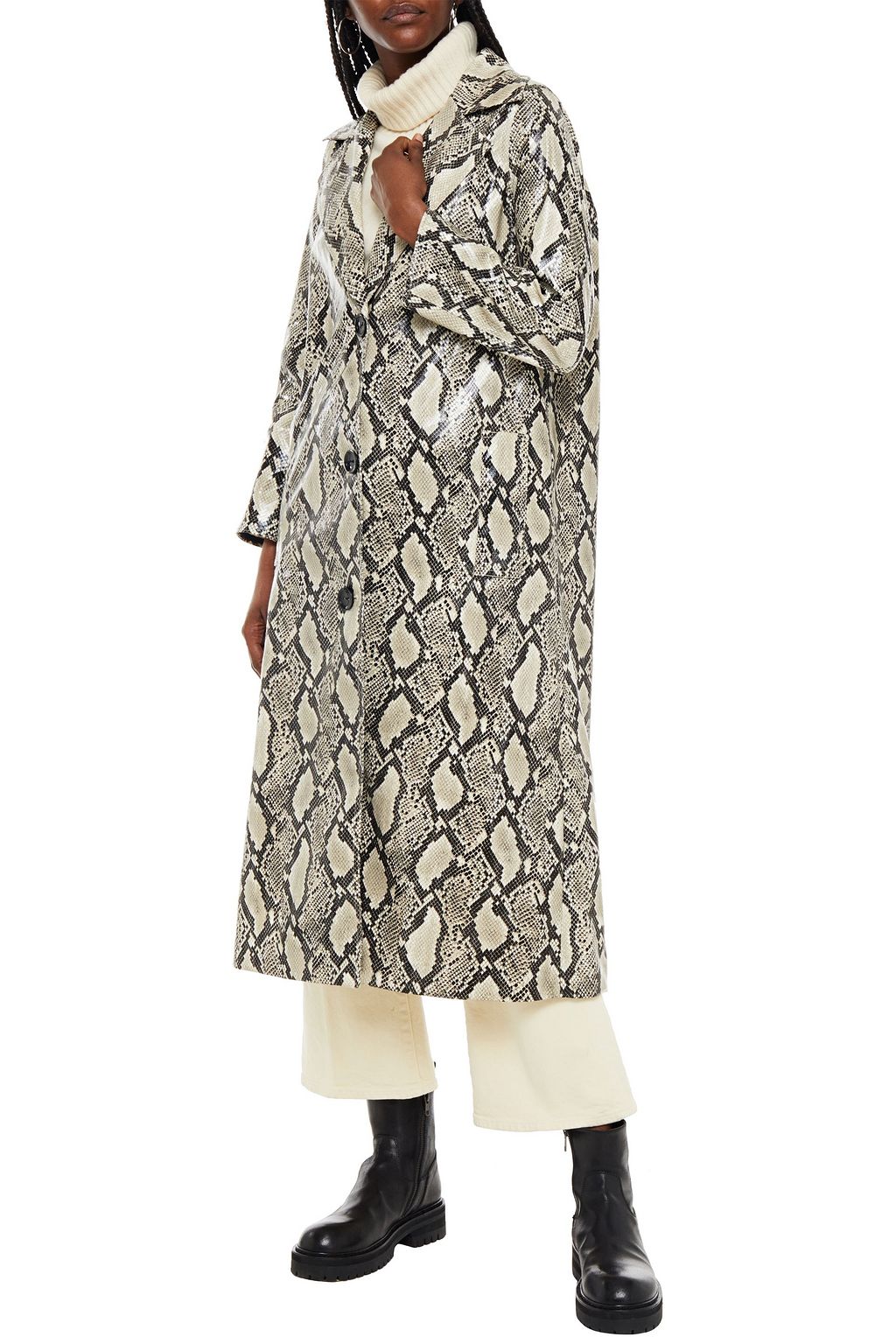 STAND STUDIO Mollie faux snake-effect leather coat