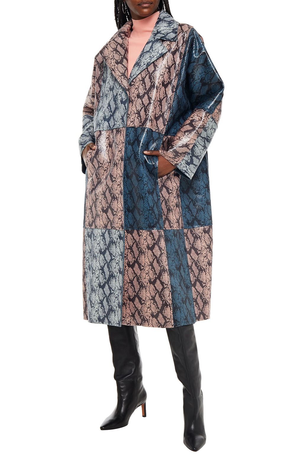 STAND STUDIO Stacy oversized patchwork faux snake-effect leather coat
