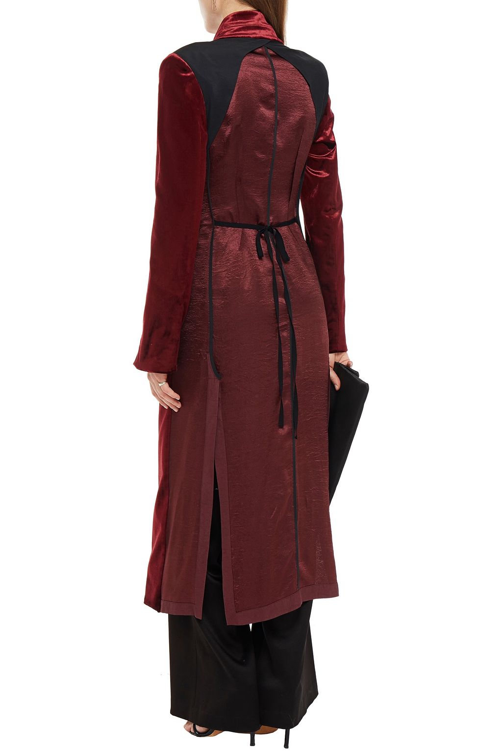 ANN DEMEULEMEESTER Paneled twill, velvet and crinkled-satin coat
