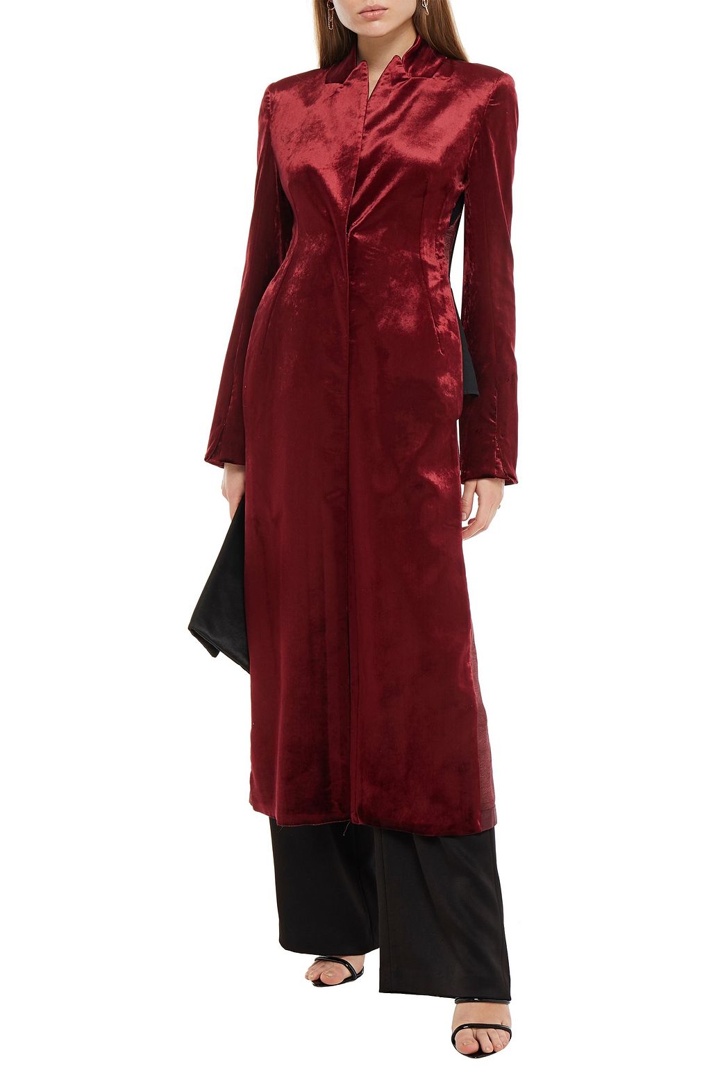 ANN DEMEULEMEESTER Paneled twill, velvet and crinkled-satin coat