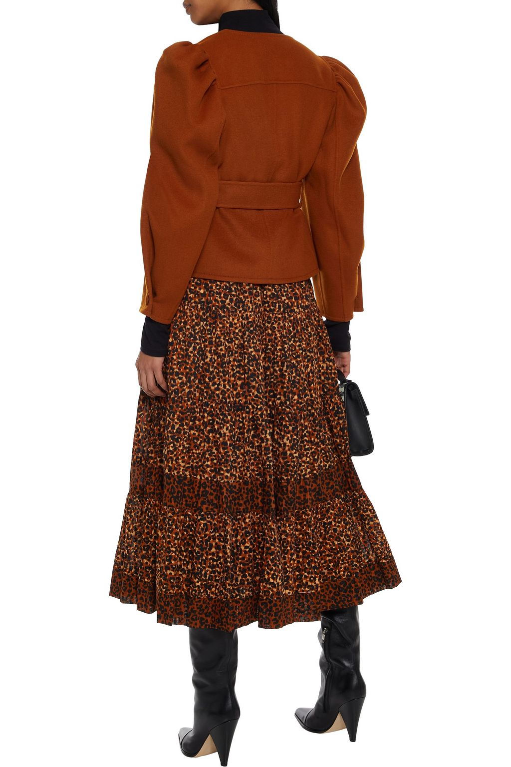 ULLA JOHNSON Sierra tiered belted leopard-print cotton-voile midi skirt