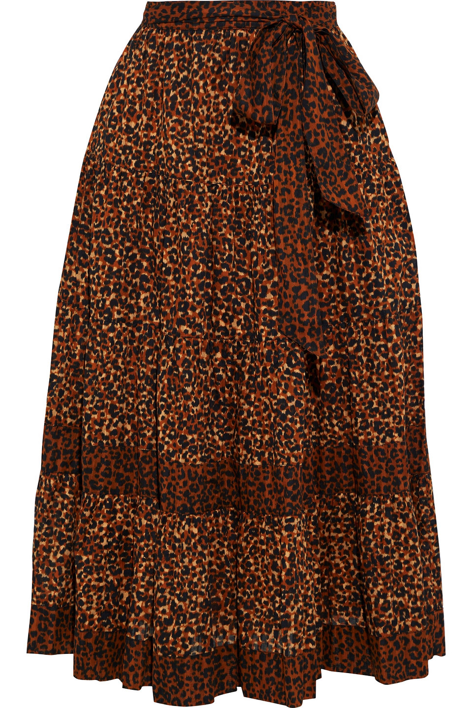 Sierra tiered belted leopard-print cotton-voile midi skirt