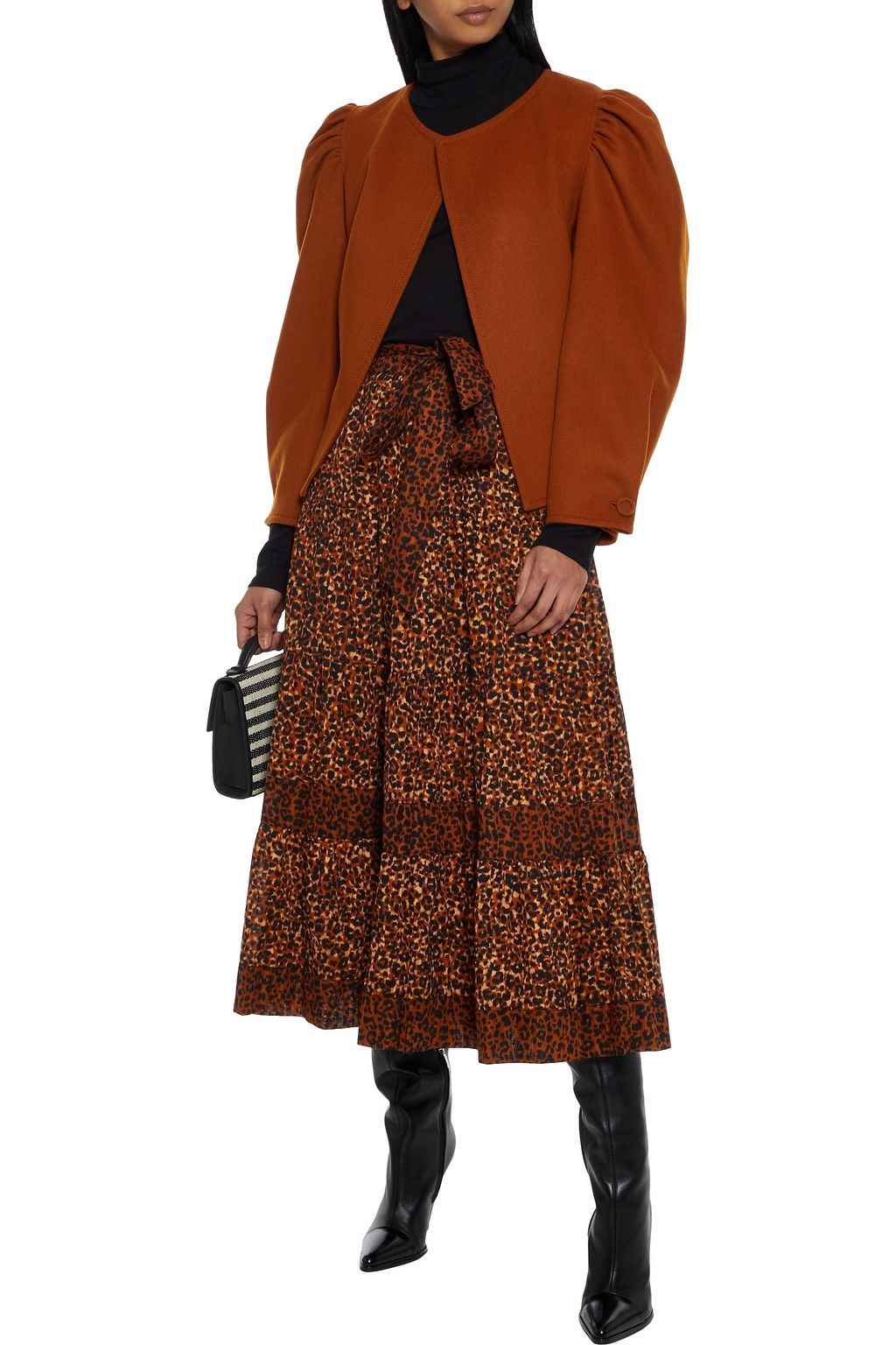 ULLA JOHNSON Sierra tiered belted leopard-print cotton-voile midi skirt