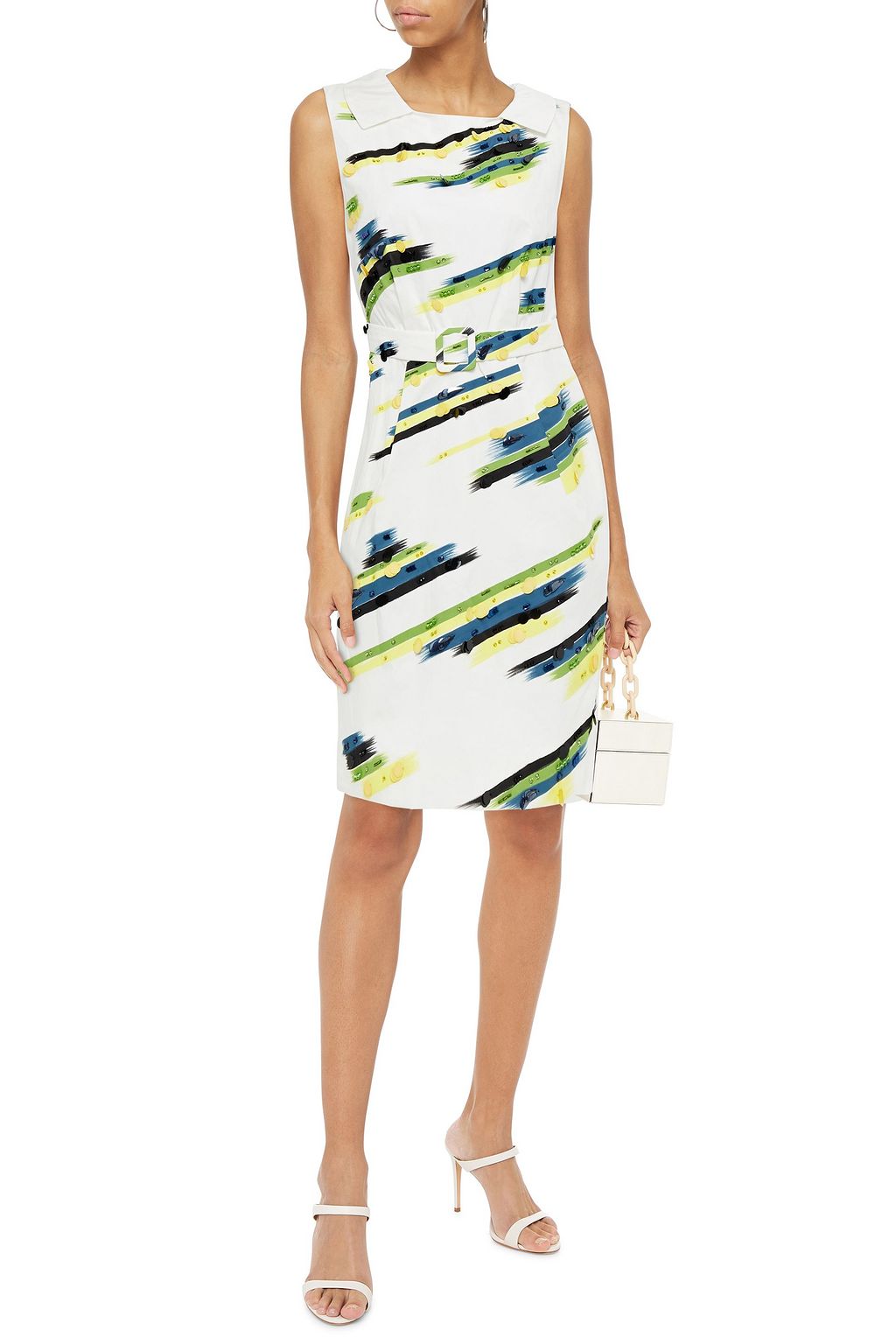 MOSCHINO Embellished printed cotton-blend poplin dress