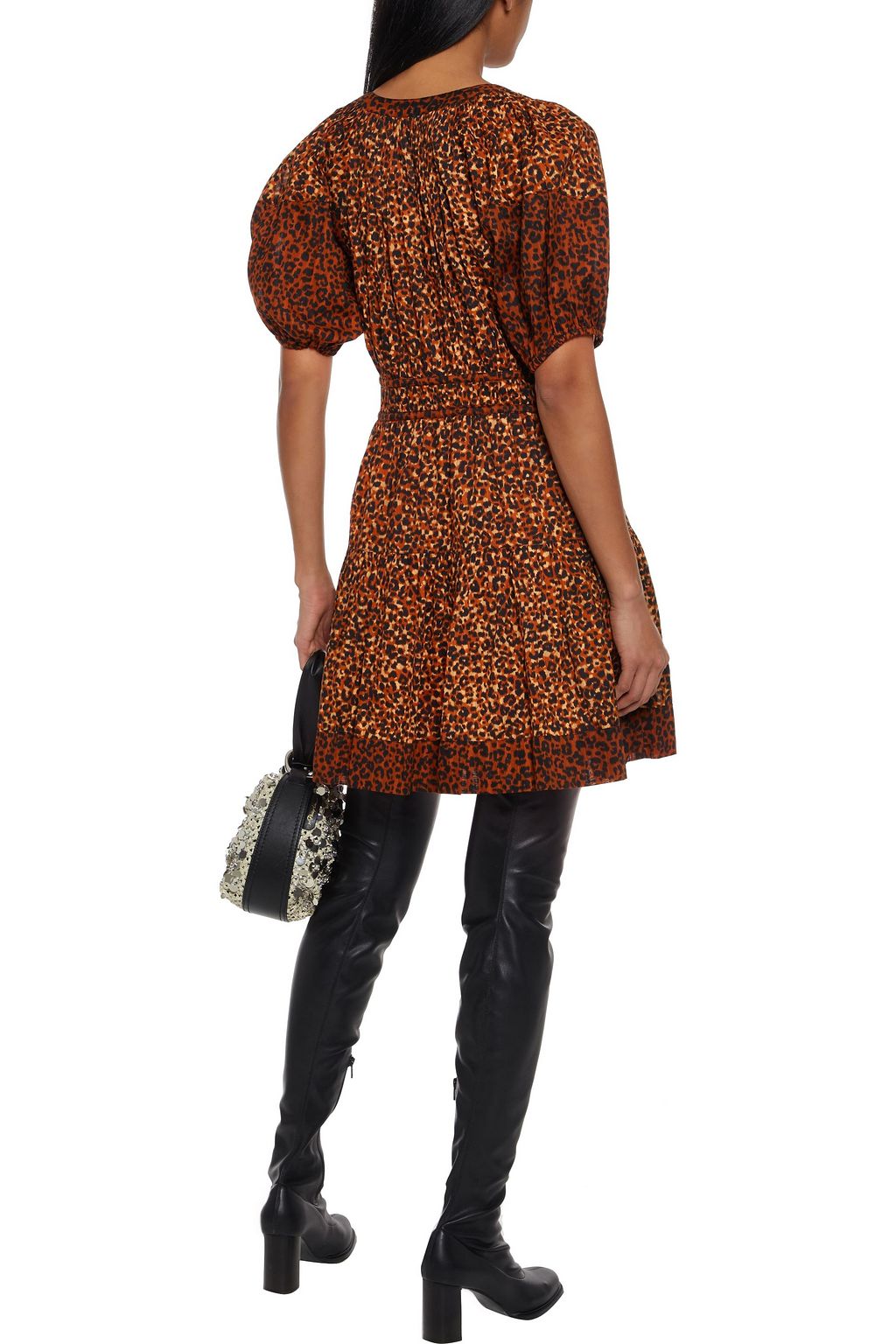 ULLA JOHNSON Mariana Minikleid aus Baumwoll-Voile mit Leopardenprint und Biesen