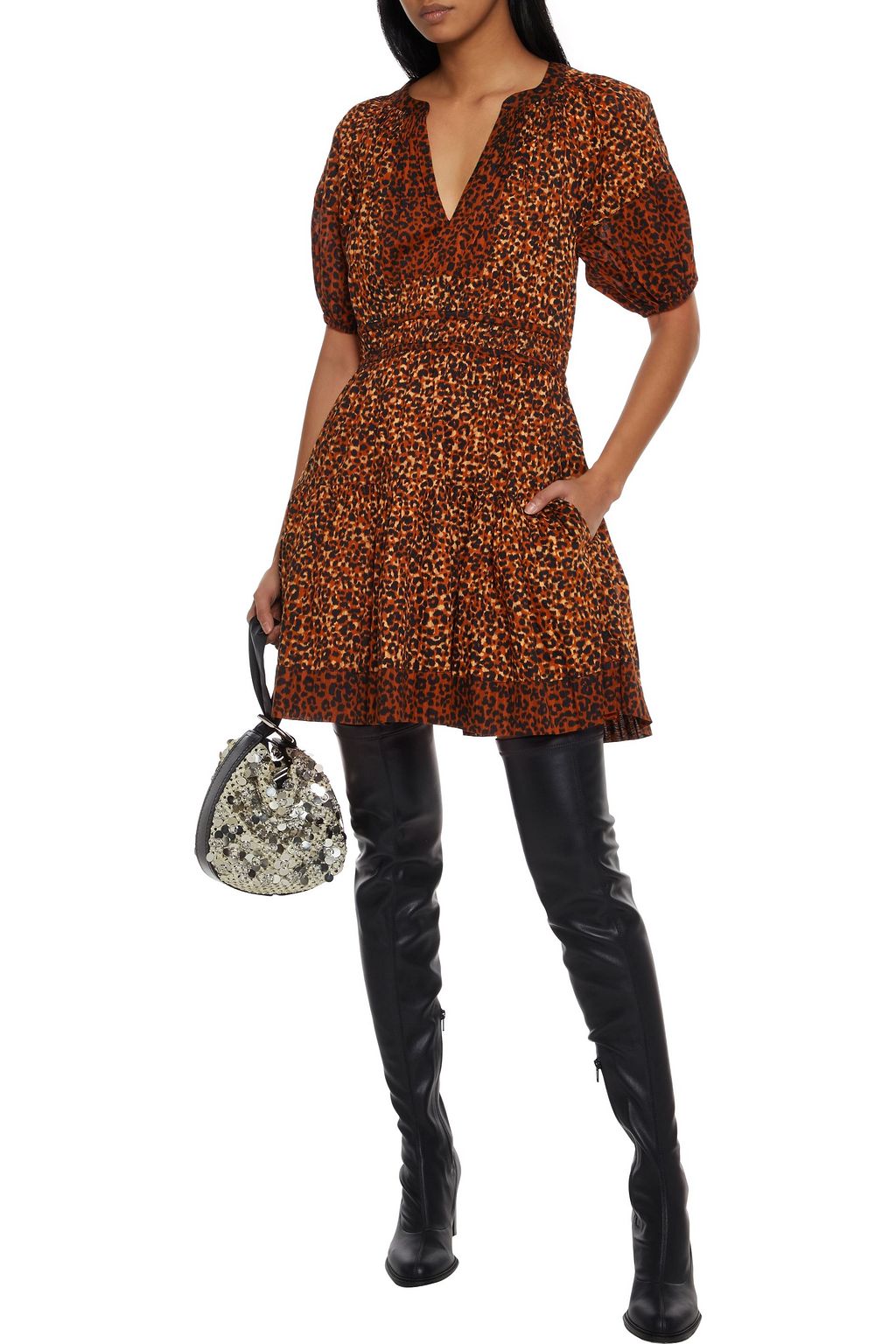 ULLA JOHNSON Mariana Minikleid aus Baumwoll-Voile mit Leopardenprint und Biesen